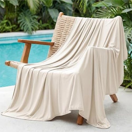 Bedsure Lightweight Cold Blanket for Summer, Bed Cooling Blanket Throw Size for Hot Sleepers, Ice Cool Essentials for Hot Nights, Breathable Thin Bedding for Teen Girls, Women, Oat Milk, 50" x 60"
