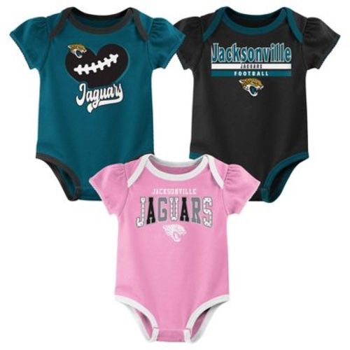 NFL Jacksonville Jaguars Girls' Newest Fan 3pk Bodysuit Set - 0-3M