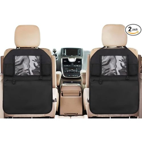 Enovoe Kick Mats Back Seat Protectors for Vehicles Back Seat Kids - 2 Pack Pocket Plus Zipper Storage Organizer with iPad Tablet Holder - Back seat Cover for Kids Protection from Dirt & Mud - X-Large - Kick Mats - 2 pack Zipper pocket