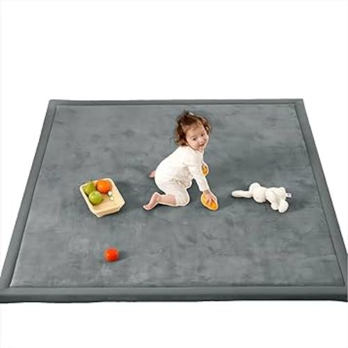 1.3" Thick Baby Play Mat for Floor Playpen, 71x59 Large Foam Tummy Time Mat, Padded Support Soft Plush Nursery Rug for Infant Kids Toddler Crawling Kick Activity (Dark Grey)