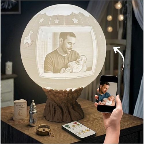 It’s a Boy Moon Lamp – Personalized Baby Boy Night Light with Custom Text & Photo | Newborn Gift, Nursery Decor, Baby Shower, Gift for for New Moms & Dads, Custom Birth Announcement Moon Light