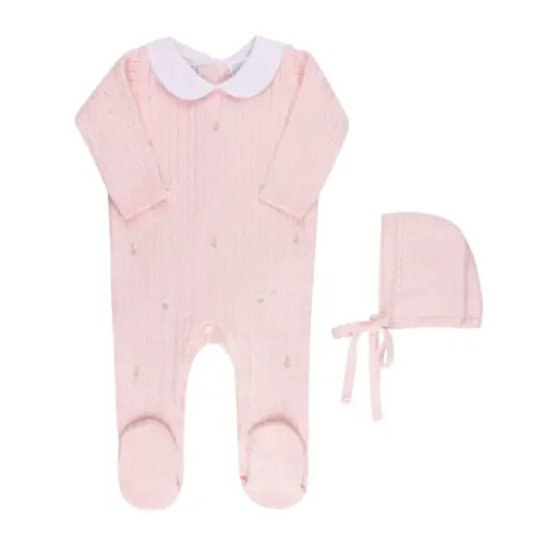 Girls Peter Pan Cable Knit Romper & Bonnet