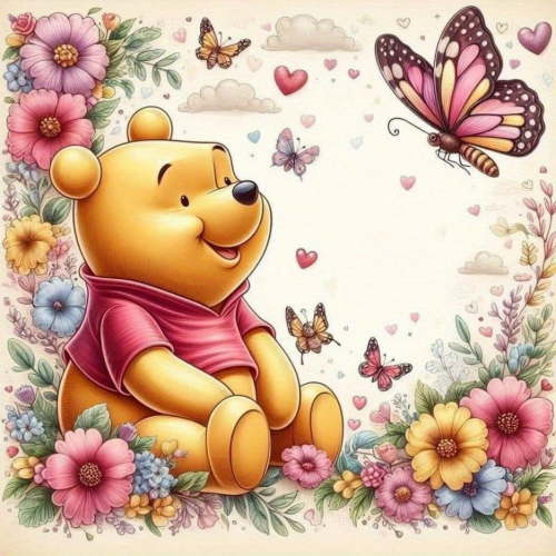 5D DIY  Round Diamond Full Diamond Cute Cartoon Animal Winnie The Pooh  Diamond Art Painting Kit Embroidery Mosaic Art Picture Room Home Living Room Decoration Holiday Gift