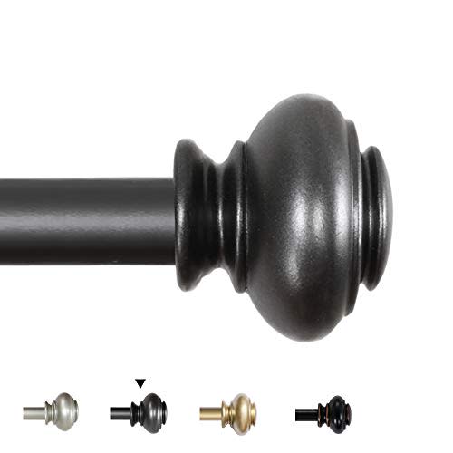 H.VERSAILTEX Window Curtain Rods for Windows 28 to 48 Inches Adjustable Decorative 3/4 Inch Diameter Single Window Curtain Rod Set with Classic Finials, Pewter