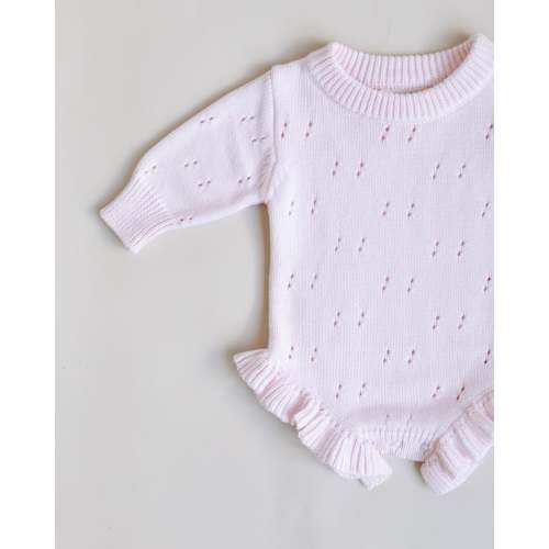 Pointelle Frill Knit Romper - Blush – Pine Kids Co
