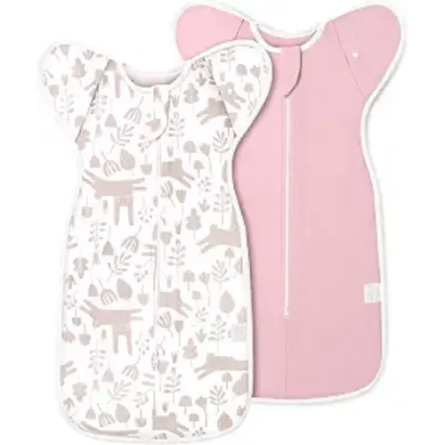 ANYEDDE 2-Pack Newborn Swaddle Sleep Bag- Arms Up Swaddle 0-3 Months, Baby Swaddles for Newborn, Cuff Removable Design, Pink Bunny Breathable Sleep with 2-Way Zipper