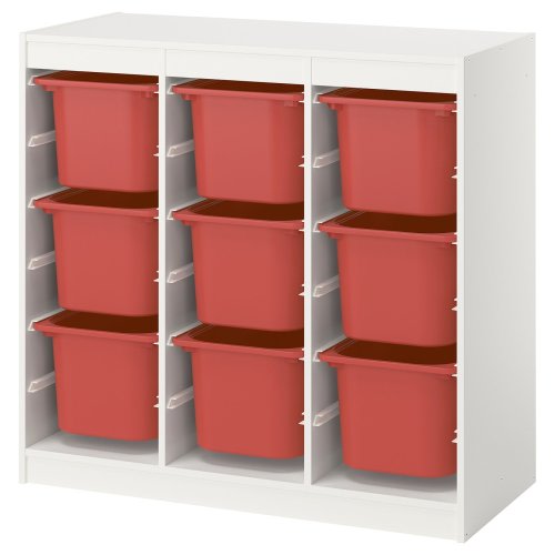 TROFAST Storage combination with boxes - room divider/white red 39x17 3/8x37 "