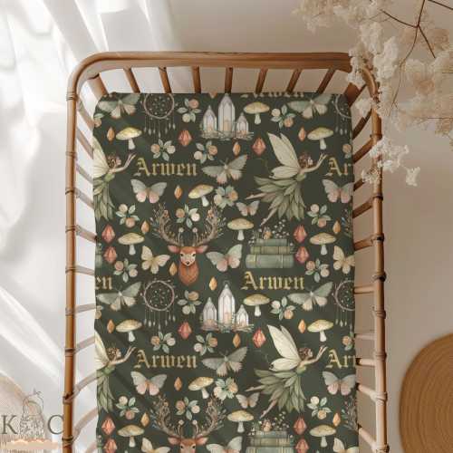 Fairy Crib Sheet Set, Fantasy Baby Bedding, Personalized Magical Baby Name Sheet, Wizard Nursery Theme, Medieval Newborn LARP New Mom Gift