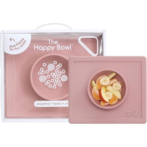 ezpz Happy Bowl - 24 Months + (Blush) - 100% Silicone Suction Bowl with Built-in Placemat – Dishwasher Safe