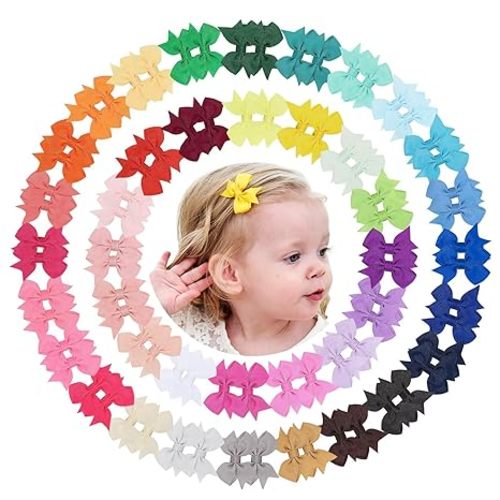 doboi 80PCS 2'' Baby Girls Fully Lined Grosgrain Boutique Solid Color Ribbon Mini Hair Bows Clips for Teens Infants Kids Toddlers Newborn Children Set of 40 Pairs