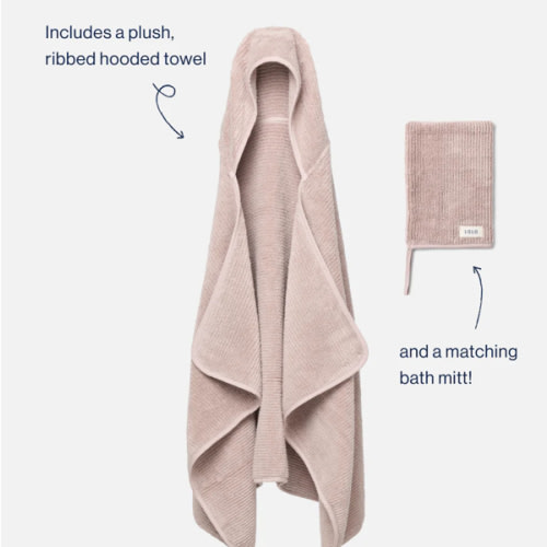 The Ribbed Hooded Towel + Bath Mitt / Rose