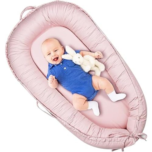 Baby Lounger Cover for Newborns, 100% Cotton Soft Portable Baby Nest Lounger Cover, Breathable Infant Lounger Replacement Cover, Lounger Pillow Cover Fit for Snuggle Me, Cover Only(Pink)