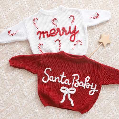 Embroidered Baby Christmas Sweater, Personalized Holiday Outfit