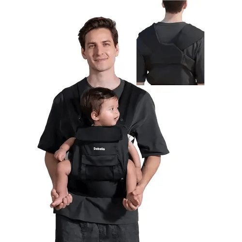 BABELIO Baby Carrier Newborn to Toddler, Wide Shoulder Straps Ergonomic Lightweight Infant Carrier for 7-45lbs, with Head Support, Hands-Free, Black