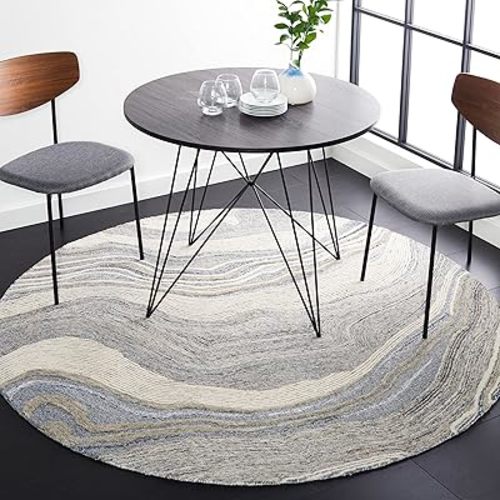 SAFAVIEH Fifth Avenue Collection Area Rug - 6' Round, Grey & Ivory, Handmade Mid-Century Modern Abstract New Zealand Wool, Ideal for High Traffic Areas in Living Room, Bedroom (FTV121F)