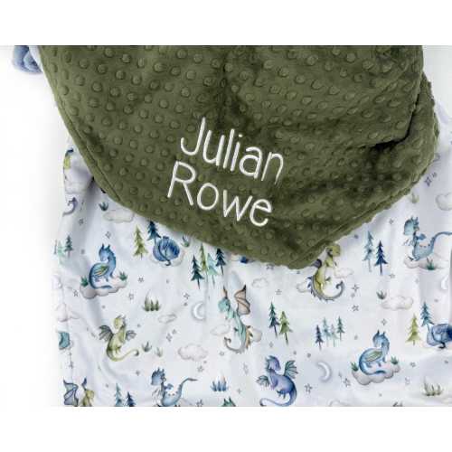 Dragon Personalized Blanket in Hunter Green Minky with Embroidered Name or Birth Stats, Gift for Baby