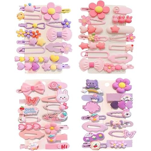 56 pcs Girl Hair Clips Cute Clips for Toddler Girls Hair Accessories for Kids Rabbit/Flower/Bow Colorful Patterns
