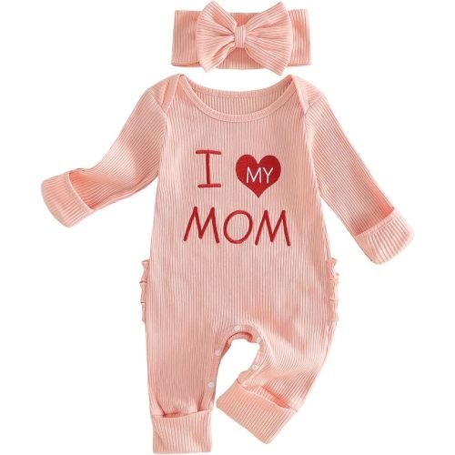 Newborn Infant Baby Girl Jumpsuit Fall Clothes Letter Print Long Sleeve Crew Neck Romper with Headband