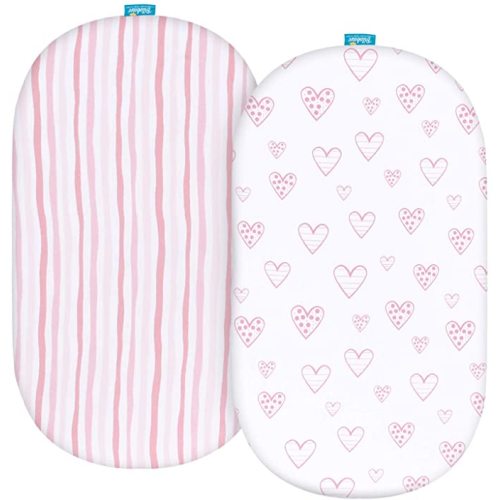 Bassinet Sheets Compatible with 4moms Mamaroo Sleep Bassinet 2 Pack, 100% Jersey Knit Cotton Sheets, Breathable and Heavenly Soft, Pink Print for Baby Girl - for 4moms Mamaroo Sleep Bassinet