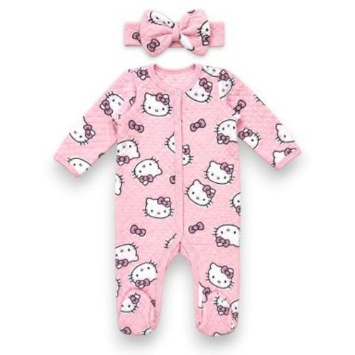 Hello Kitty Baby Girls' 2-Piece Footed Coverall With Bow Headband, Pink, 3 Months