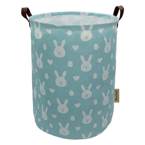 AUCHEN 19.7" Large Foldable Laundry Hamper Basket, Large Capacity Collapsible Kids Baby Laundry Hamper Organizer with Handles for Storage Clothes Toys in Bedroom, Bathroom ( Round - Blue Rabbit )