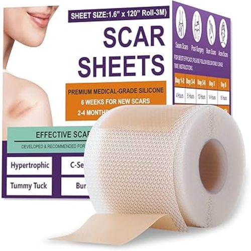 Silicone Scar Sheets,Silicone Scar Tape,Silicone Scar Removal Strips for Surgical,C-Section,Tummy Tuck,Keloid Scars (1.6"X 120" Roll-3M) Keloid Bump Removal