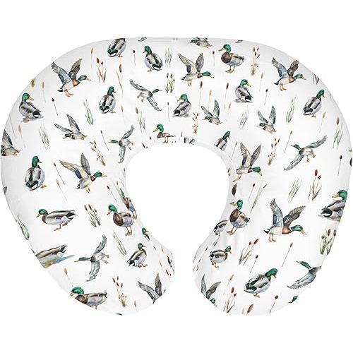 Watercolor Mallard Ducks Baby Nursing Pillow Covers for Boy Girl Duck Hunting Nursery Pillowcase for Breastfeeding Pillows Wild Ducks Birds Soft Stretchy Slipcovers for Newborn Infant