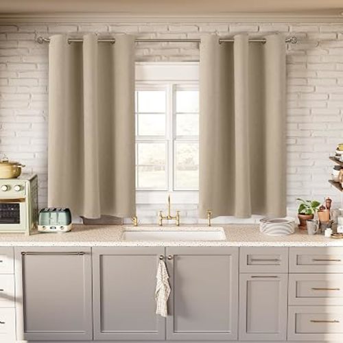 BGment Blackout Curtains - Grommet Thermal Insulated Room Darkening Bedroom and Living Room Curtains, Set of 2 Panels (38 x 54 Inch, Sand)