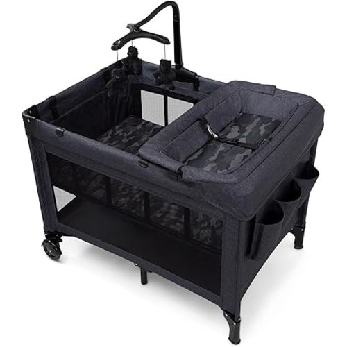 babyGap Deluxe Play Yard by Delta Children - Features a Removable Bassinet and Changing Table, Black Camo