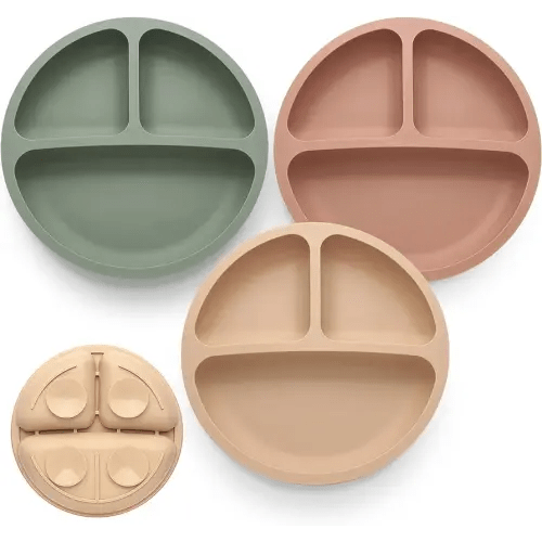 Placas de succión para bebé, paquete de 3, platos divididos para niños pequeños, platos para bebés 100% de silicona de grado alimenticio, sin BPA, suministros de alimentación para bebés, aptos para microondas y lavavajillas