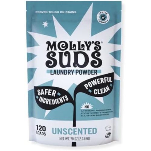 Molly's Suds Original Laundry Detergent Powder | Clean Laundry Detergent Powder for Sensitive Skin | Simple, Effective Ingredients, Stain Fighting | 120 Loads (Unscented)