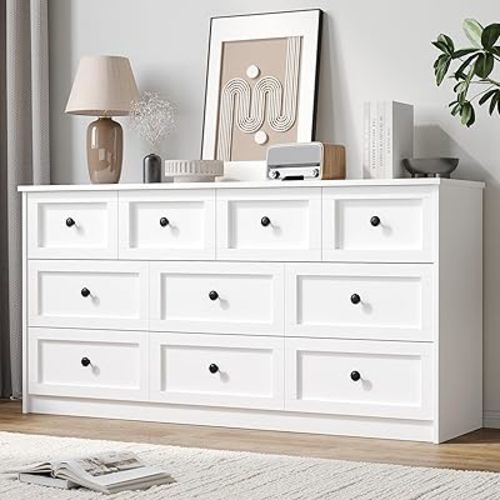 CHUWELL 10 Drawer Double Dresser for Bedroom, 59.1" Wide Dressers & Chests of Drawers with Large Capacity Storage, Dresser for Bedroom(White)