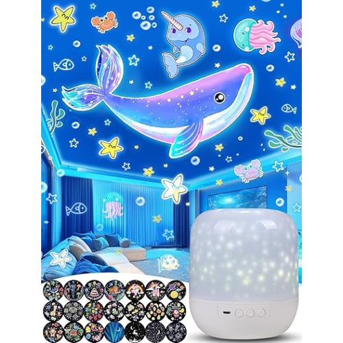 21 Sets of Films + Kids Night Light Projector, Projector Night Light for Kids Bedroom, Ceiling, Star Galaxy Projector with 360° Rotation, Dimmable for Baby Toddler Girl, Christmas, Nursery, Room Decor