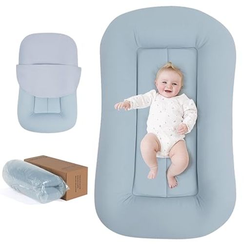 Baby Lounger for Newborn 0-24 Months, Baby Lounger Compliant with 16 CFR 1243, Soft Cotton Portable Infant Lounger for Supervised Awake Time, Washable Cover (Navy Blue), Pallet of Product