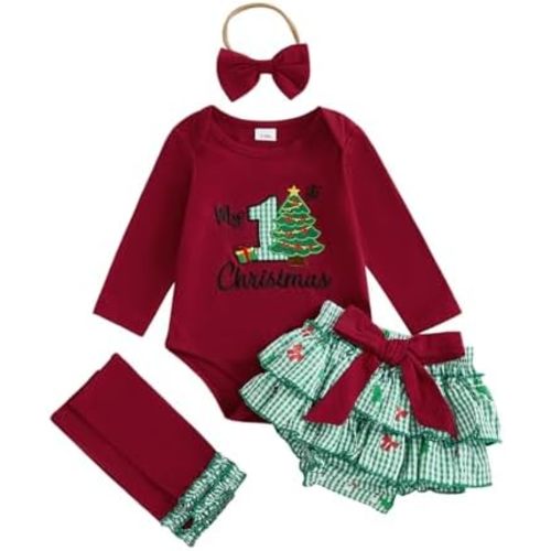 Kavousa St Patricks Day Baby Girl Outfit Clover Letter Print Romper Top Tutu Bow Skirt Headband Newborn Irish Spring Clothes