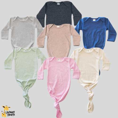 Knotted Baby Sleep Gown: Luxe Polyester Knit with Fold Over Mittens