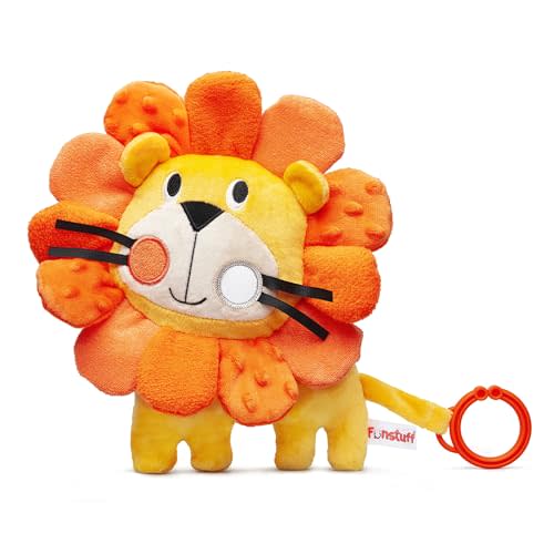 Funstuff Roary The Lion Crinkle Toy for Baby - Sensory Tummy Time Toys - Plush Stuffed Animal with Teething Toy Chew Ring