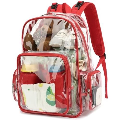 Clear Diaper Bag Backpack for Baby Girls Boys, Mom Nappy Changing Bags for Women (Red)