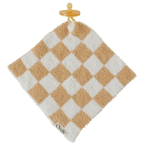 Orelle Checkered Baby Lovey | Pacifier Holder | Ultra-Soft & Cozy Loveys for Babies | Newborn Gift & Registry Must-Have | 9x9” | Brown