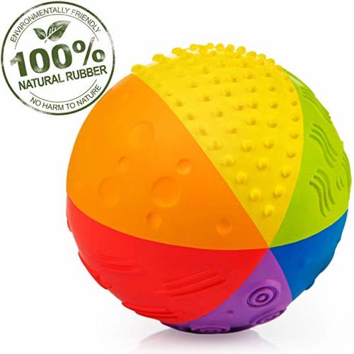 Pure Natural Rubber Sensory Ball Rainbow 4" - All Natural Sensory Toy, Promotes Sensory Development, Rainbow Colors, Perfect Bouncer, Gentle Squeaking, BPA Free, PVC Free, Food-grade paint