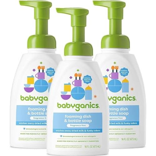 Babyganics Foaming Dish Soap, Pump Bottle, Fragrance Free, 16oz, 3 Pack