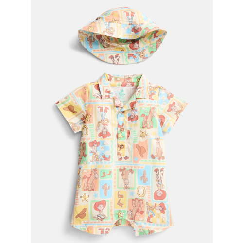Toy Story Baby Boys' Print Cotton Romper and Bucket Hat Set, 2-Piece, Sizes 0/3M-24M