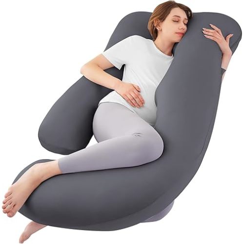Sasttie Pregnancy Pillows for Sleeping, Jumbo U Shaped Cooling Full Body Pillow with Removable Cover, Pregnant Women Must Haves, Maternity Essential, Dark Grey