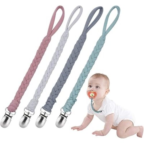 Baby Pacifier Holder for Boys and Girls, Teething Straps Unisex Design, Smoother Clip 100% Handmade Braided, Easy to Use for Teething Toy(Grey）