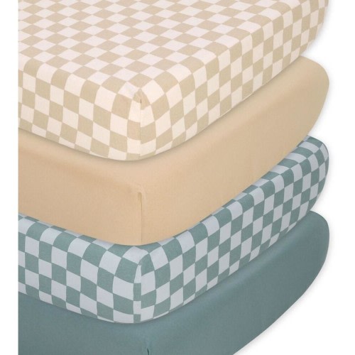 4pc The Peanutshell Organic Cotton Jersey Fitted Crib Sheets Yellow/White/Teal