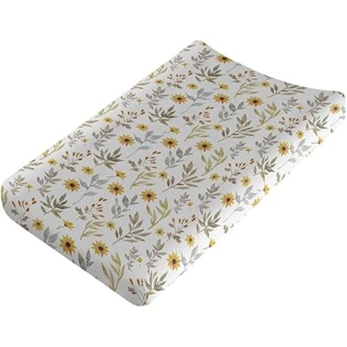 Boatee Retro Daisy Flower Changing Pad Cover for Babies Boys and Girls,Comfortable Baby Diaper Tab Changing Sheets,Changing Pad Covers 16 x 32 Inch