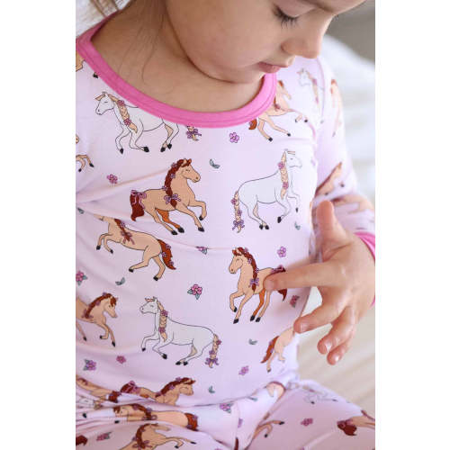 Two Piece Bamboo Pajamas in Pony Club Pink | Caden Lane
