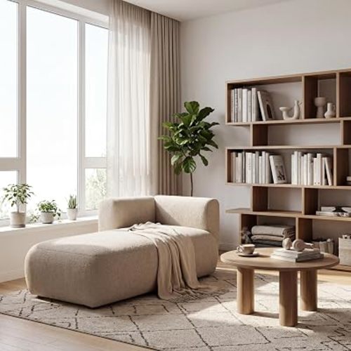 ERYE Boucle Upholstered Left Facing Chaise Lounge Indoor for Living Room Bedroom,Comfy Single Chaise Lounge Modern Leisure Recliner Sleeper Sofa Daybed, Easy Assemble