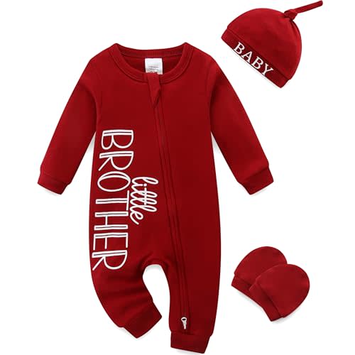 Newborn Boy Clothes Letter Print One Piece Romper Long Sleeve Baby Coming Home Outfits 3Pcs Little Brother Outfit