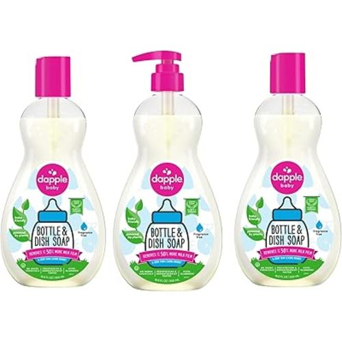 Dapple Baby Bottle Soap, Hypoallergenic Dish Soap for Baby Bottles, Powered by Plants, 1 Pump Included, Packaging May Vary, Fragrance Free, 16.9 Fl Oz (Pack of 3)